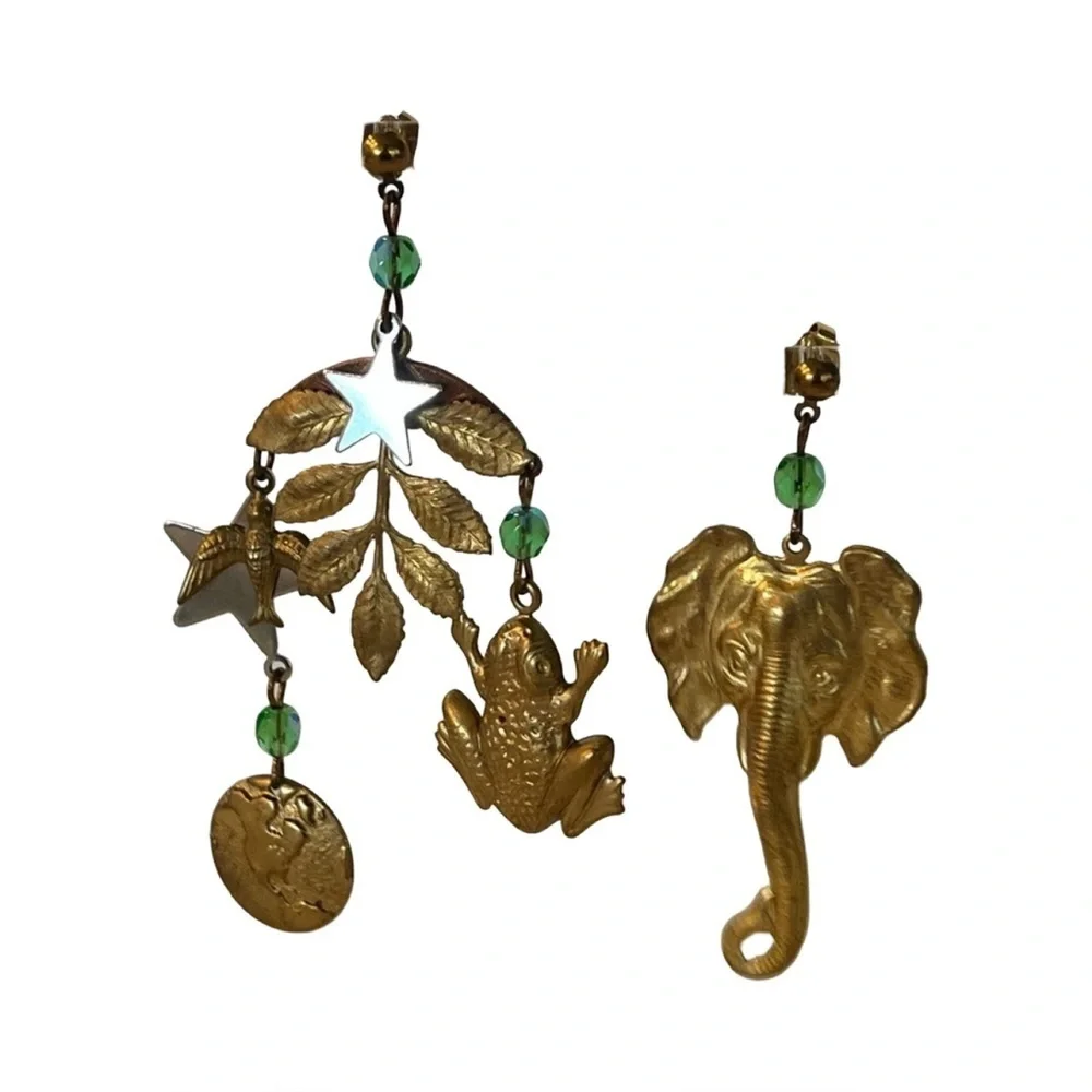 Vintage Island Magic Gold Tone Animal Charm Earrings
